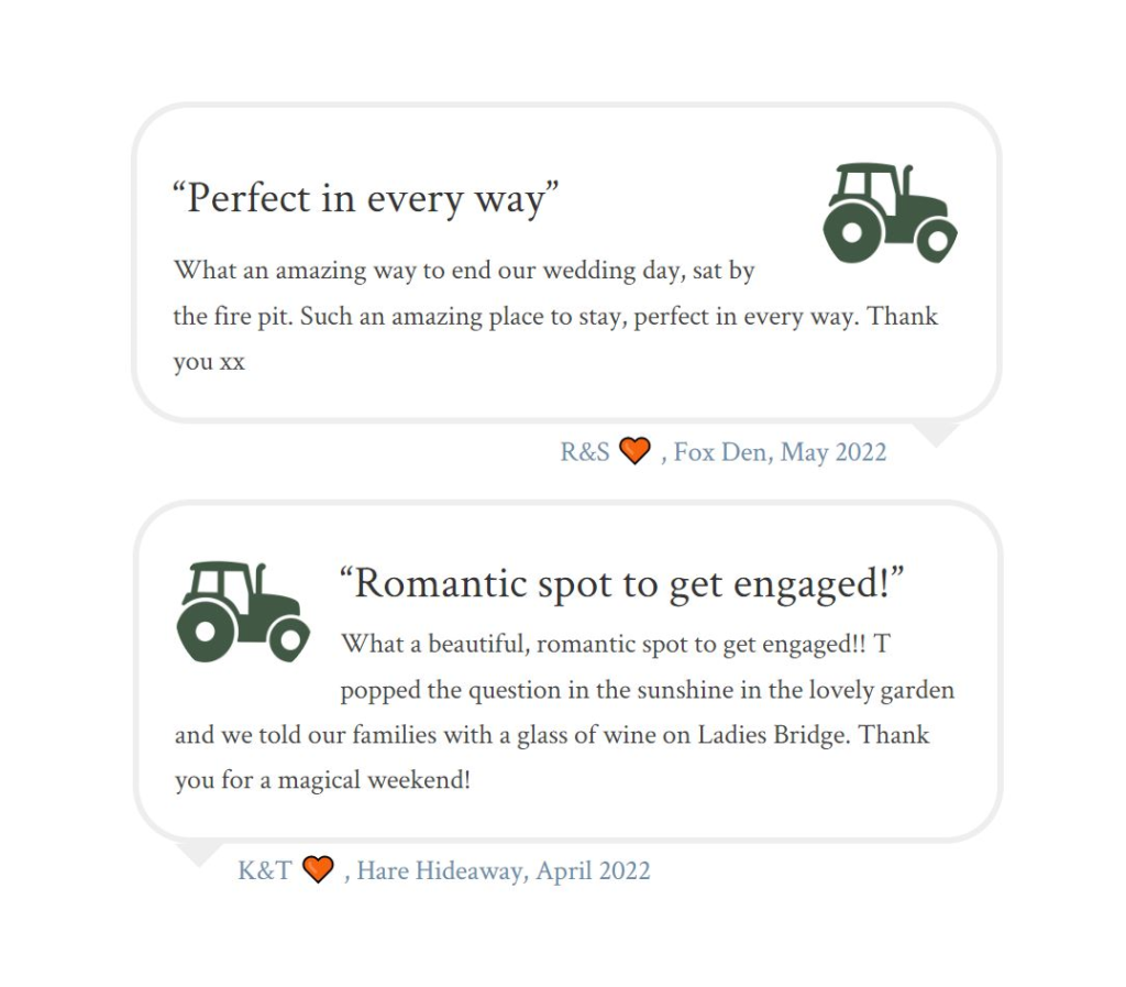 Testimonials from wedding night & engagement