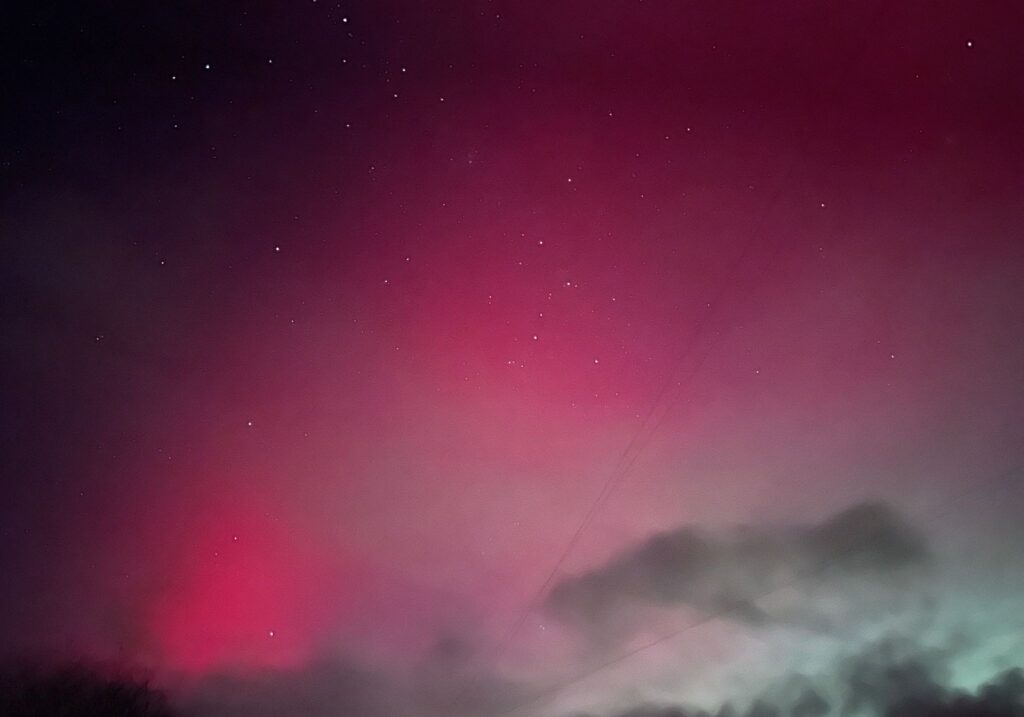 Aurora over Pewsey Wiltshire, sky glowing red and green