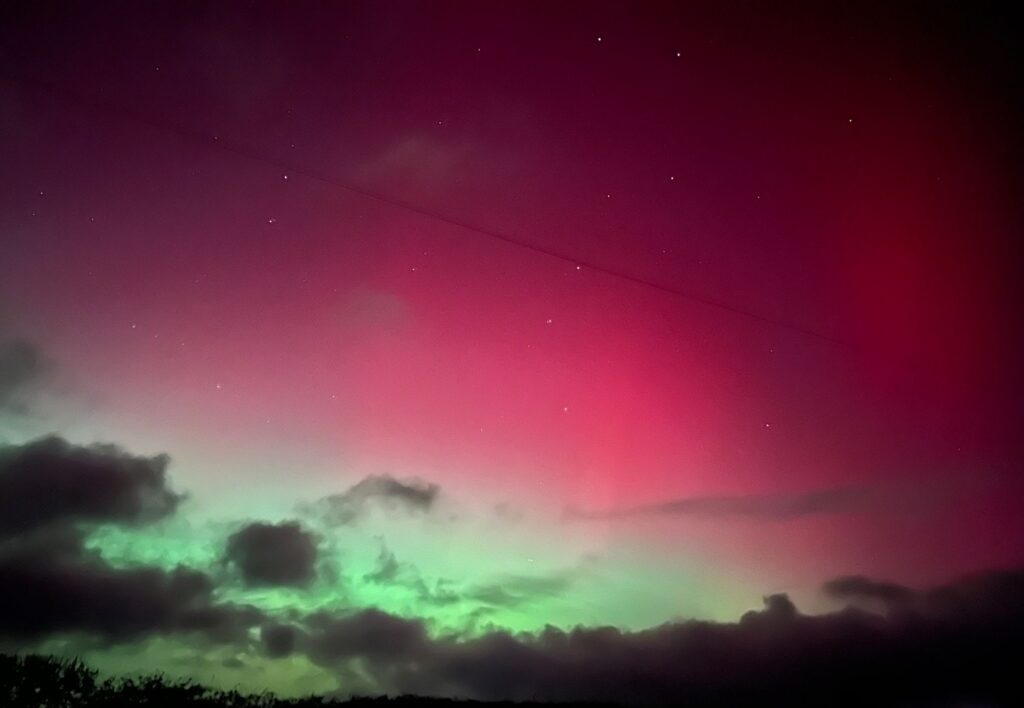 Aurora over Pewsey Wiltshire, sky glowing red and green